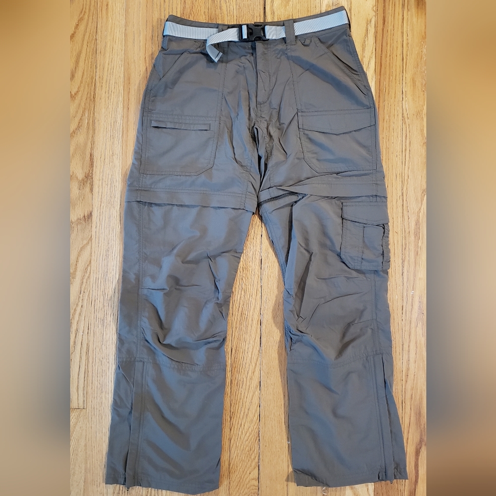 Eastern Mountain Sports EMS Olive Cargo Zip Off Pants Nylon Belted Size 2 Short